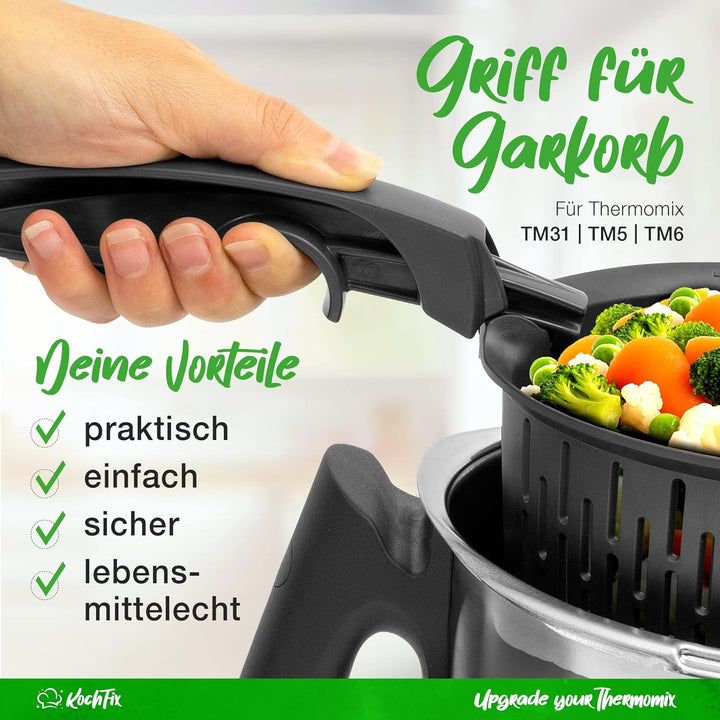 NEU: KochFix Griff für Thermomix Gareinsatz/Garkorb - Geeignet TM7, TM6, TM5, TM31 - Innovativer Zan