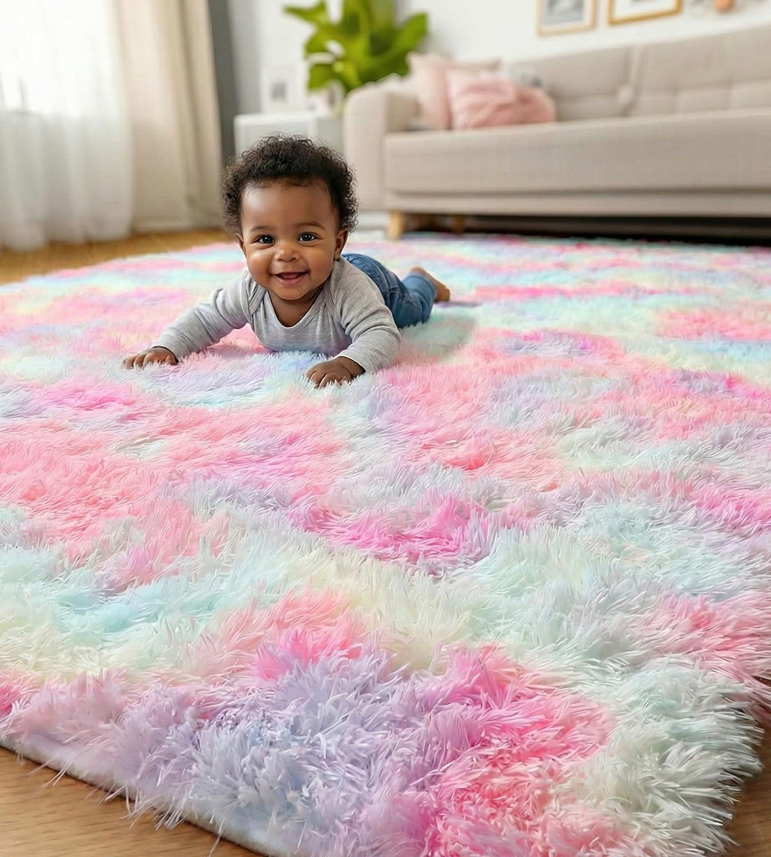 MARATIP Plüsch Teppich,Flauschiger Teppich Rund,grosse Grösse modernes Wohnzimmer,Kinder Mädchen,wei