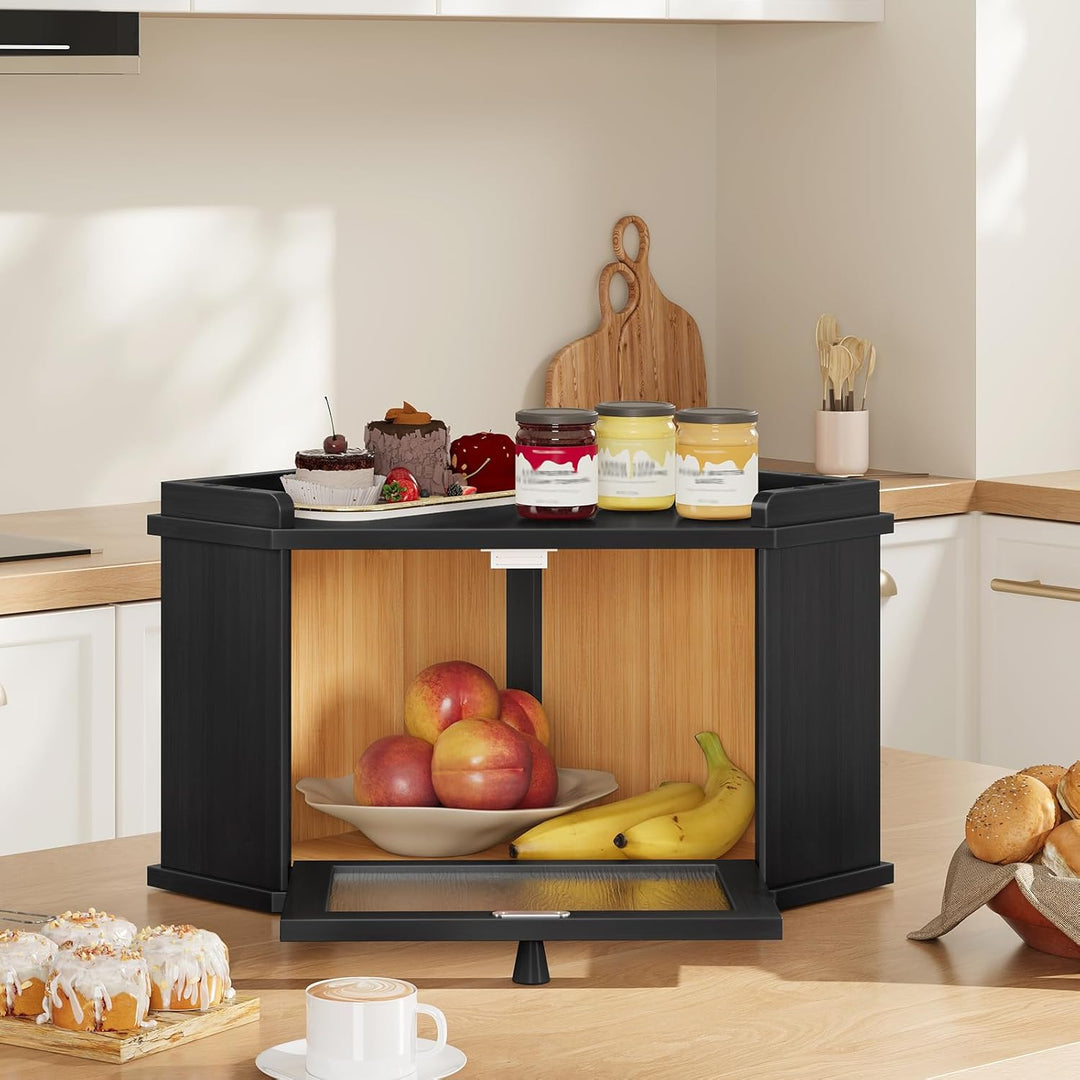 HOOBRO Brotkasten Bambus mit Gewellter Acryltür, Brotbox, Brotaufbewahrung für Brötchen und Gebäck,