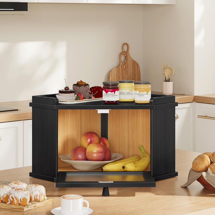 HOOBRO Brotkasten Bambus mit Gewellter Acryltür, Brotbox, Brotaufbewahrung für Brötchen und Gebäck,