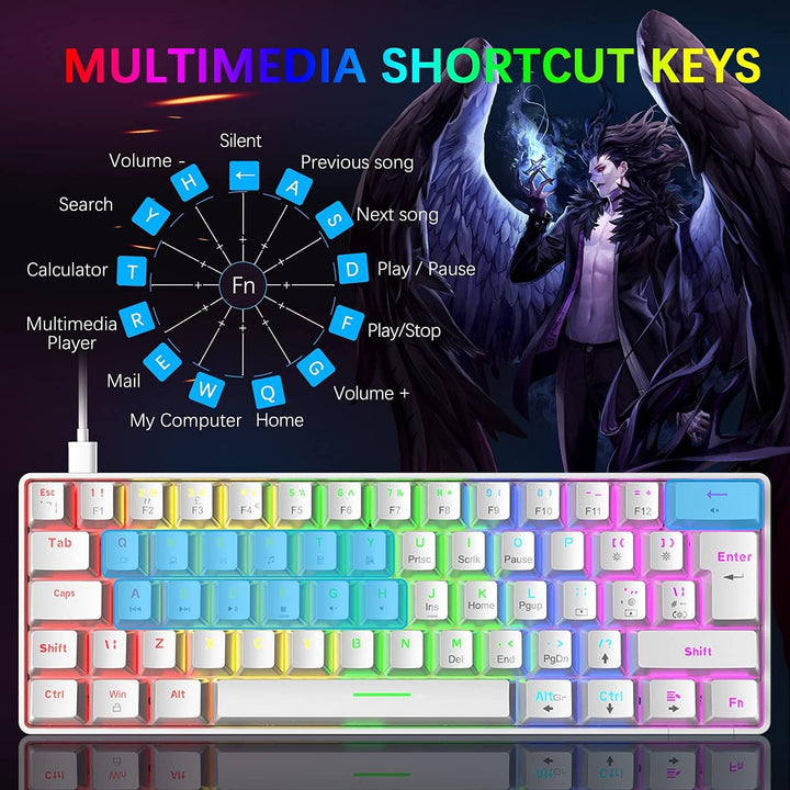 Mini 60% Gaming-Tastatur Kabelgebundene mechanische Keyboard, Kompakte Tragbare 62 Tasten, UK-Layout