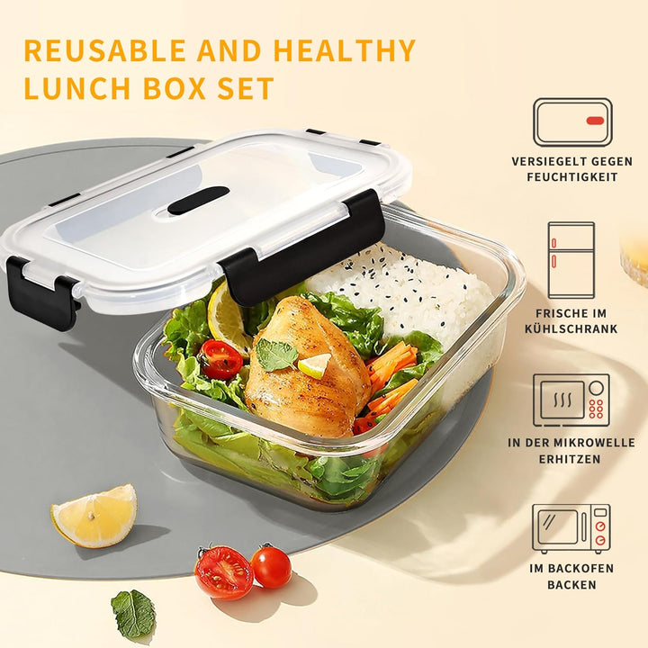 LNWSN Glas Aufbewahrung mit Deckel 6er Set, 1040ml Mehrzweck-Meal Prep Glas mit Schnappverschluss an