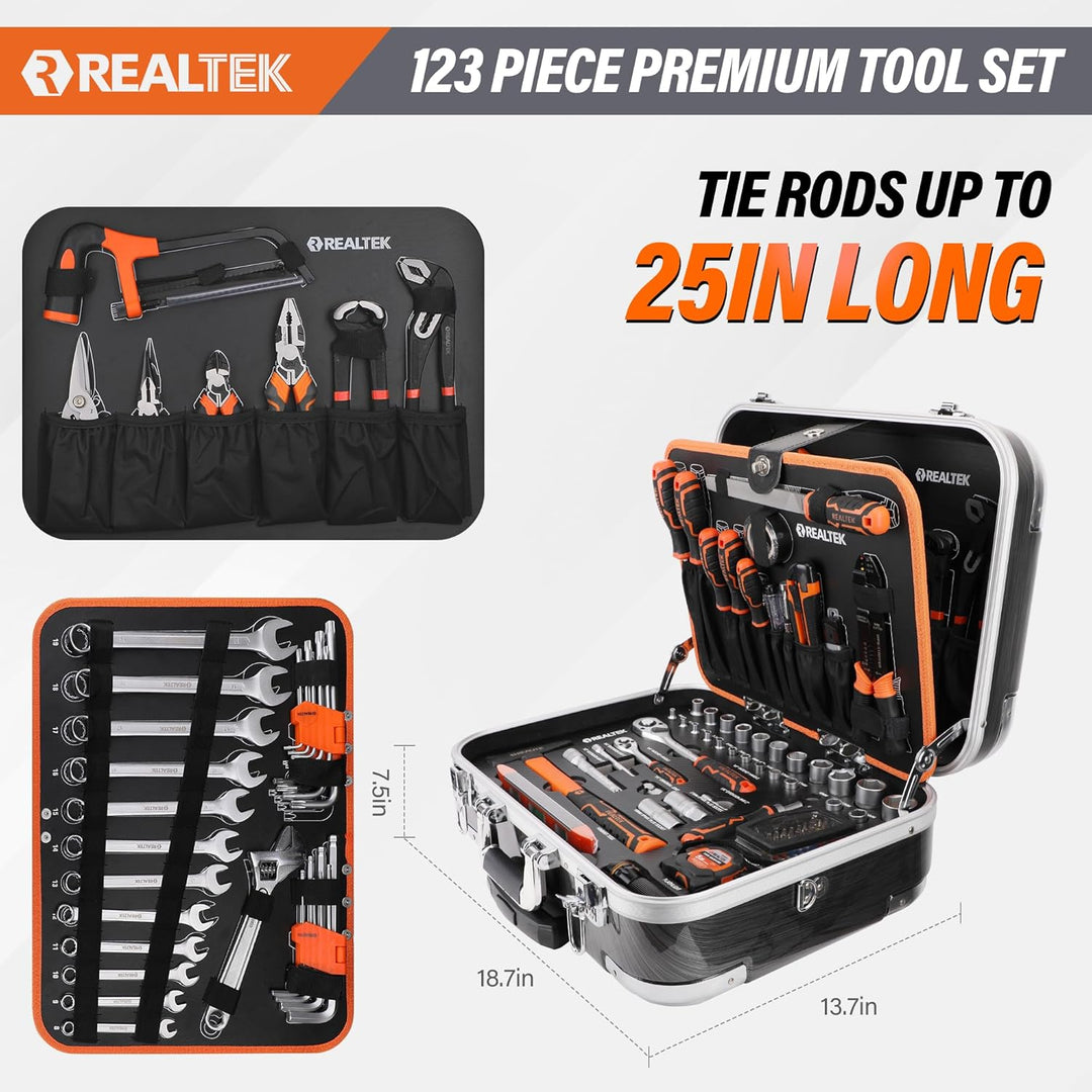 REALTEK Werkzeugkoffer 123 tlg Werkzeug Set mit Trolley-Funktion, Werkzeugkasten mit Ratsche Schraub