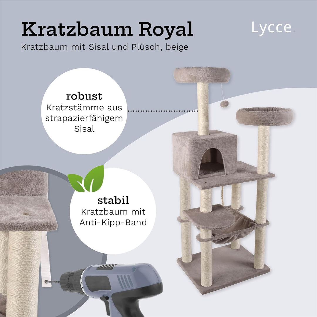 Lycce Kratzbaum gross Royal 145 cm hoch mehrstöckiger Katzenbaum inkl. 10 Kratzsäulen mit vollständi