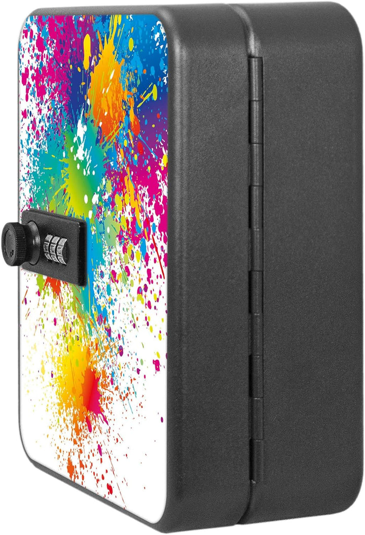 banjado® Burg-Wächter® abschliessbarer Schlüsselkasten mit Motiv Farbspritzer für 20 Schlüssel - Sch