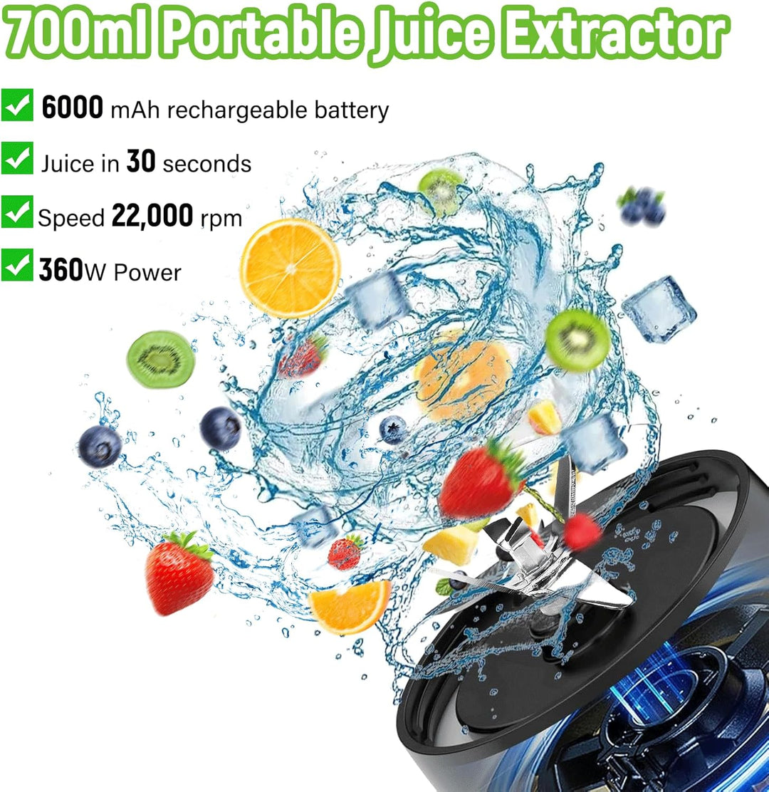 Tragbarer Mixer 700ml Smoothie Maker to Go, Tragbarer Entsafter mit 6 Klinge und USB Wiederaufladbar