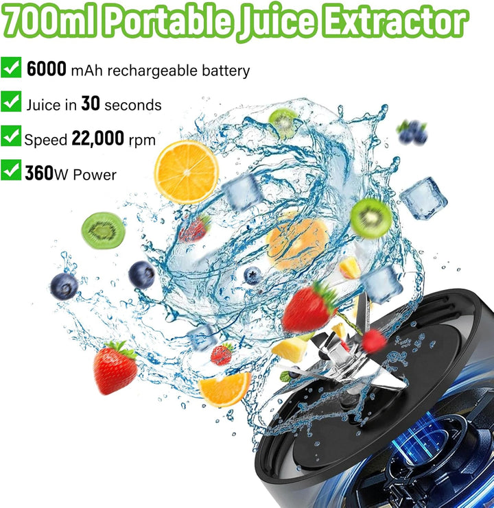 Tragbarer Mixer 700ml Smoothie Maker to Go, Tragbarer Entsafter mit 6 Klinge und USB Wiederaufladbar
