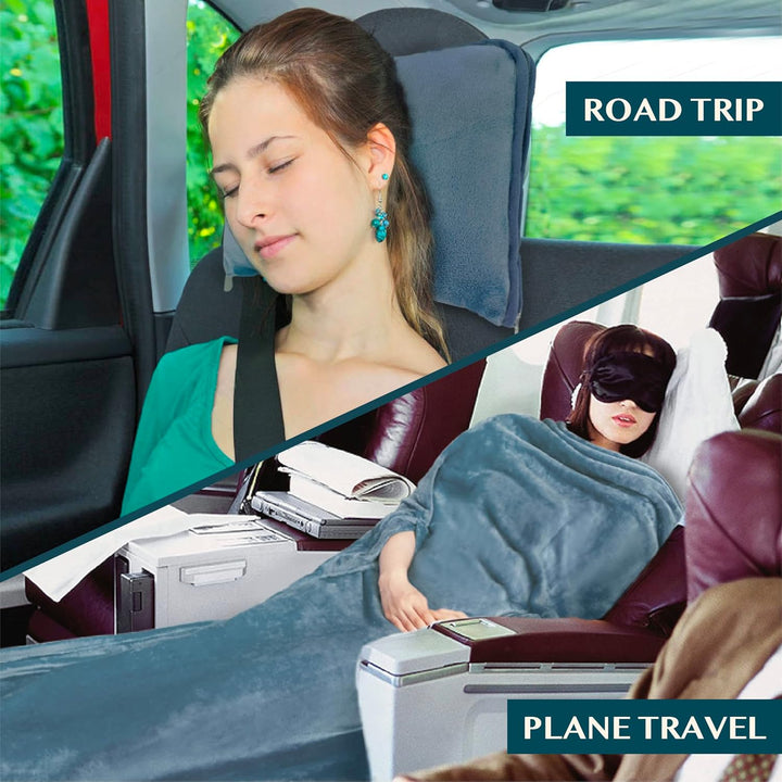 PAVILIA Reisedecke und Kissen-Set, Flugzeugdecke, kompakt, 2-in-1, weiche Tasche, Reisezubehör für E