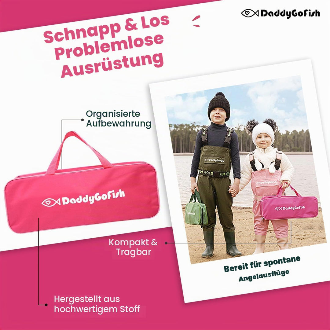 DaddyGoFish Kinder Angelset - Teleskoprute &amp; Rolle Combo mit Klappstuhl, Rutenhalter, Tackle Box, Kö