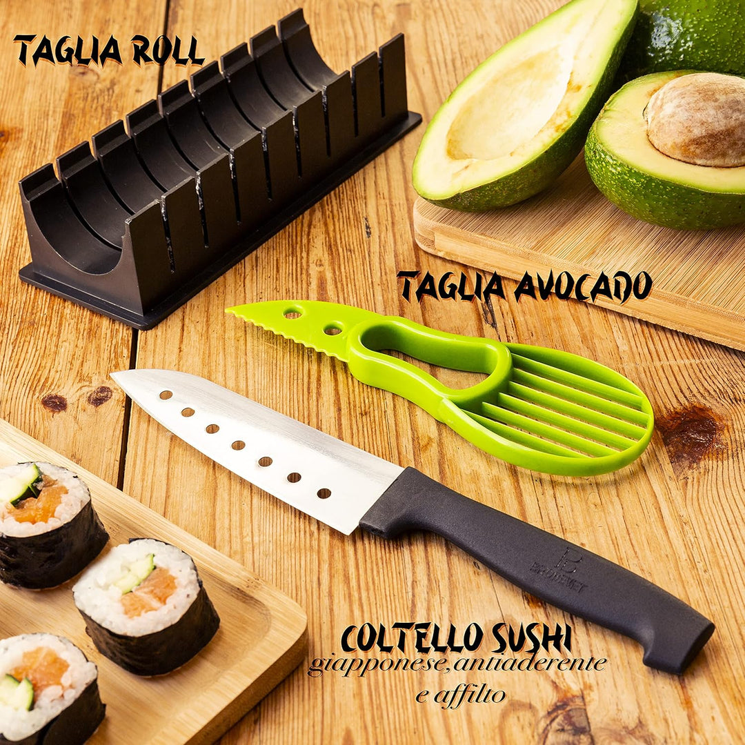 Sushi-Set 2025 – 29-teilig mit praktischer Anleitung, Rezeptbuch, Onigiri-Form, Bambusmatte, Sushi G