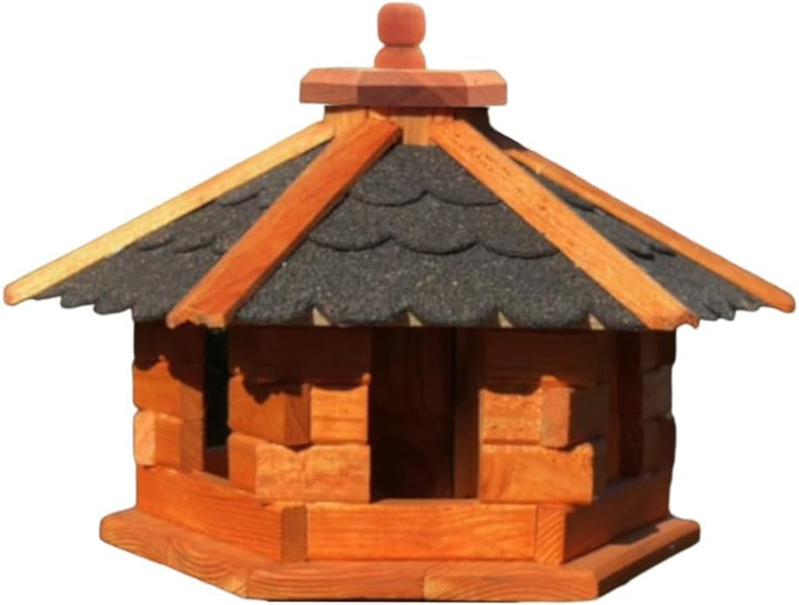 DARLUX Handgefertigtes Sechseck Vogelhaus aus Holz wetterfest M - XXL mit und ohne Ständer, Futterha