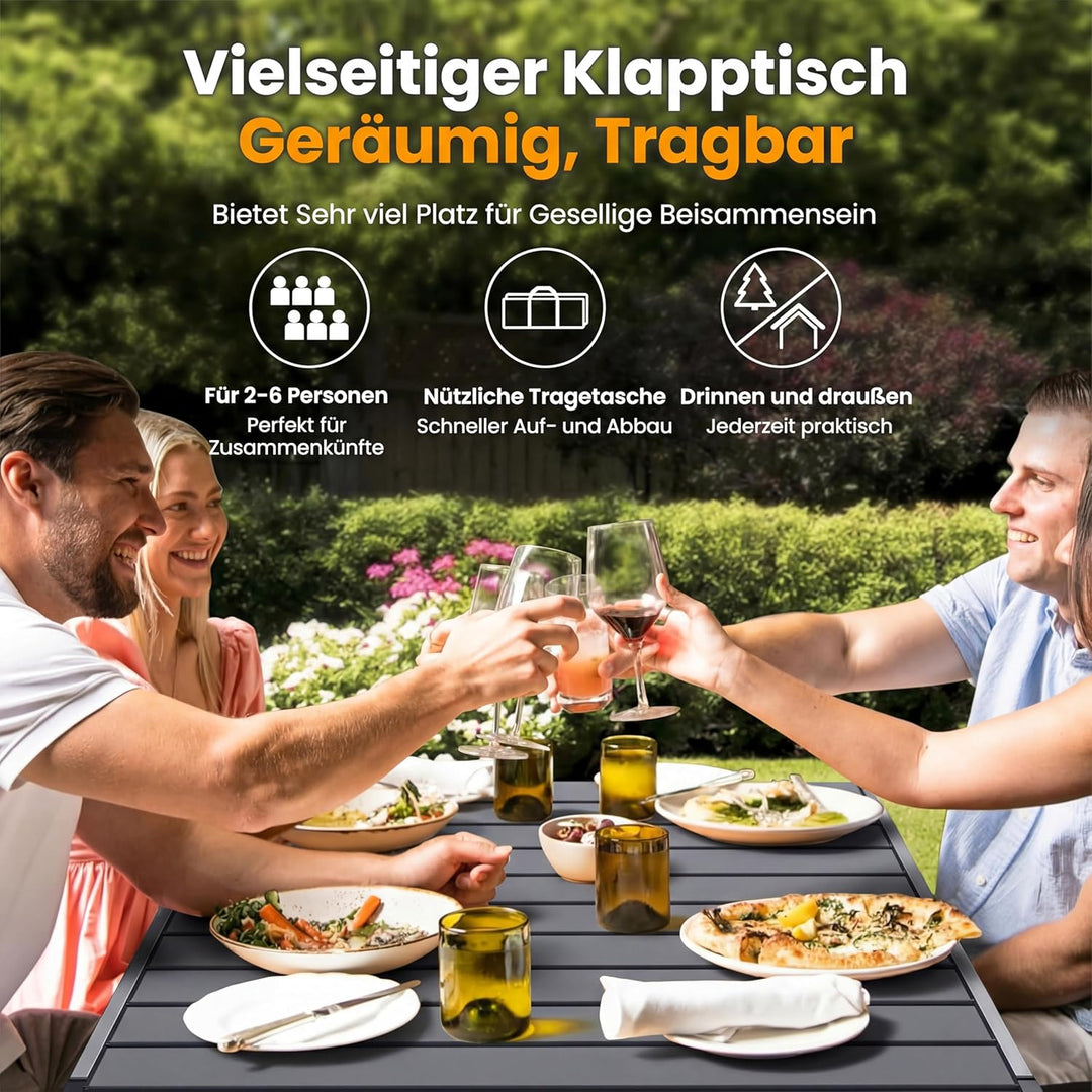 Campingtisch Klappbar Bis 100KG mit Tragetasche Alu Klapptisch für 6 Personen - Roll Up Camping Tisc