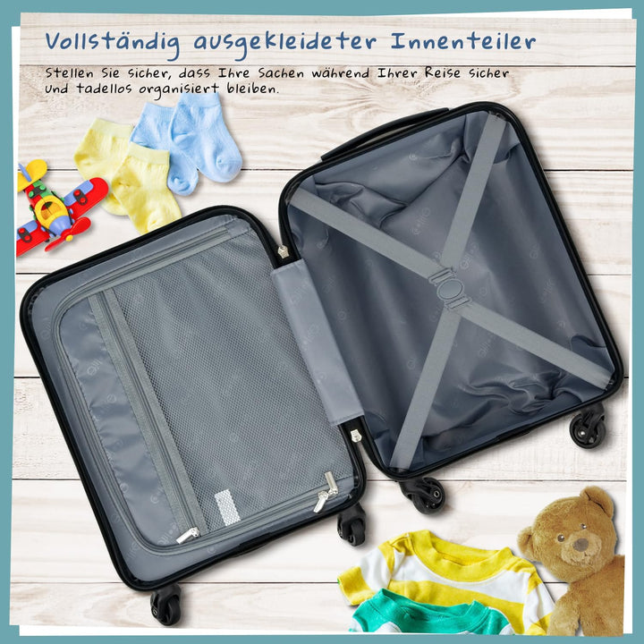 COOLIFE 5tlg Kinderkoffer mit Rucksack, Kindertrolley aus Kunststoff, Kindergepäck, Kinder Kofferset