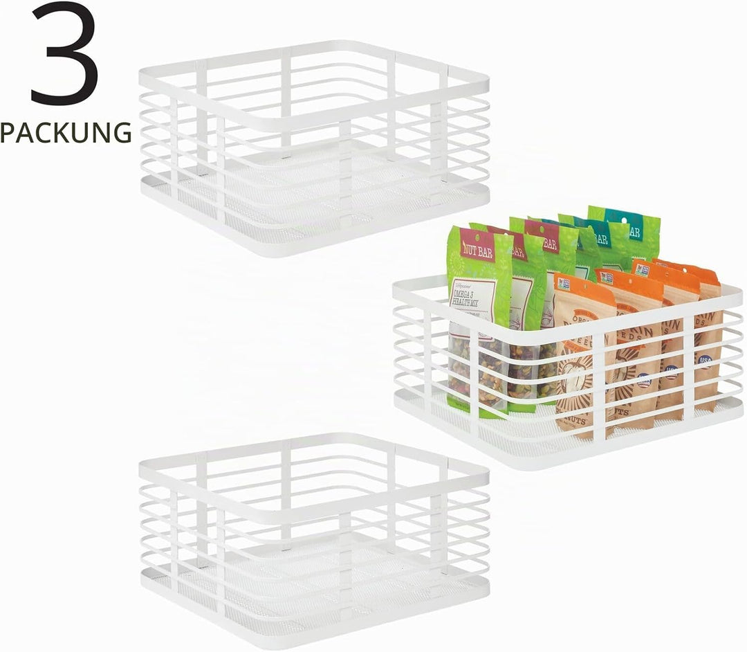 mDesign 3er-Set Allzweckkorb aus Metall – Aufbewahrungskorb für Küche, Vorratskammer, Bad etc. – kom