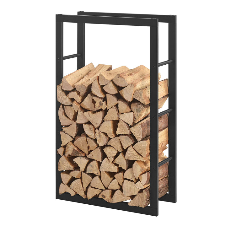 [en.casa] Kaminholzregal 60x100x25cm Brennholzregal Feuerholzregal Holzhalter Schwarz 60 x 100 x 25