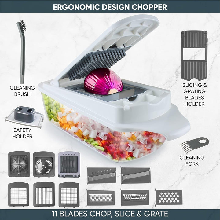 RüK 22-in-1 Gemüseschneider Zwiebelschneider, Mandoline Gemüsehobel, Zerkleinerer, Obstschneider - V