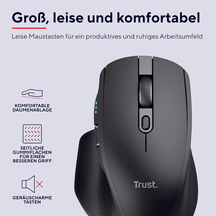 Trust Ozaa+ Kabellose Maus Bluetooth + 2.4GHz, Programmierbare Mehrgeräte Funkmaus, Seitliches Mausr