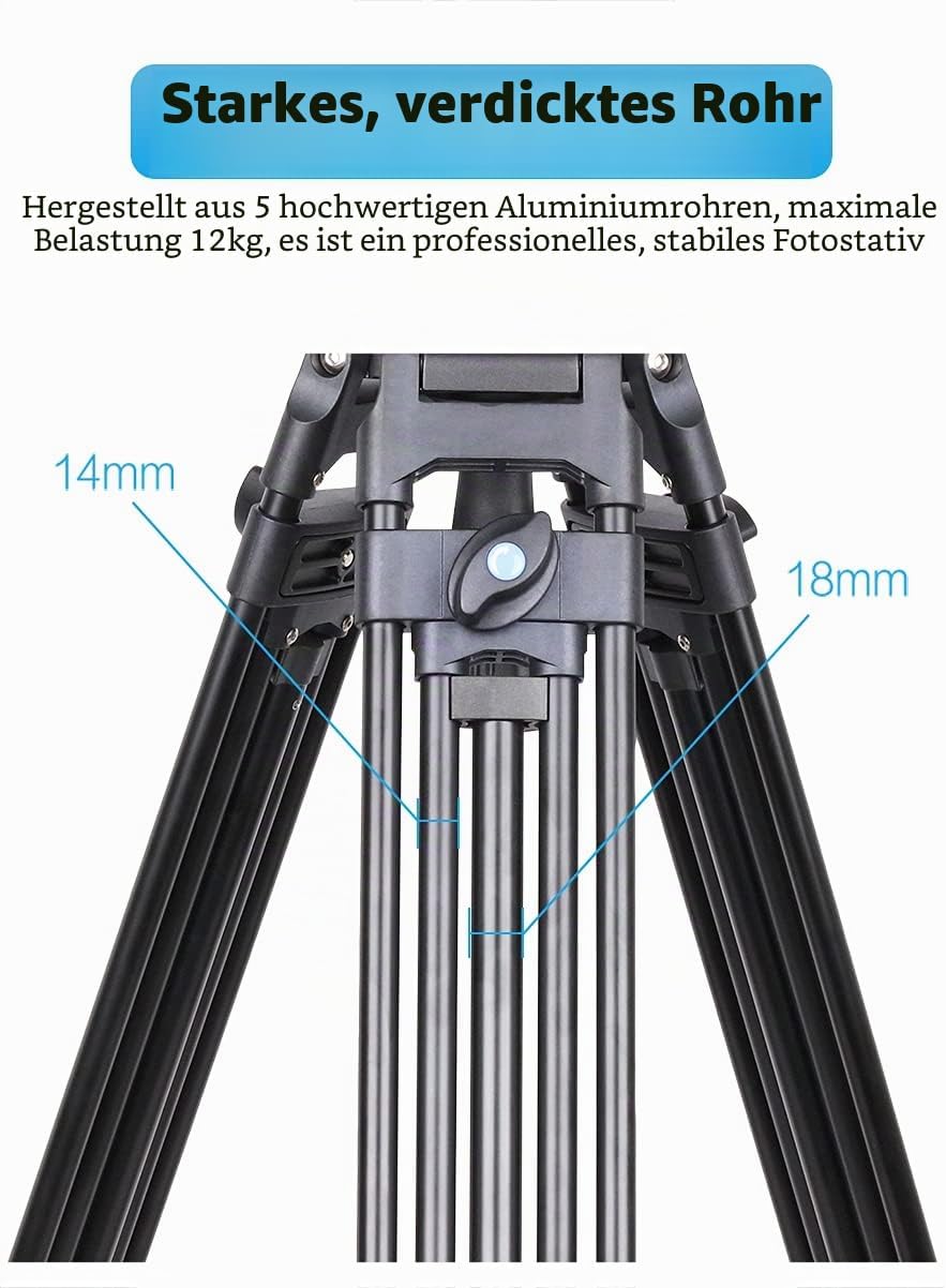 INNOREL VT80 Professionelles Video Stativ System, 150cm/59Zoll Hochleistungs Aluminium Doppelrohrsta