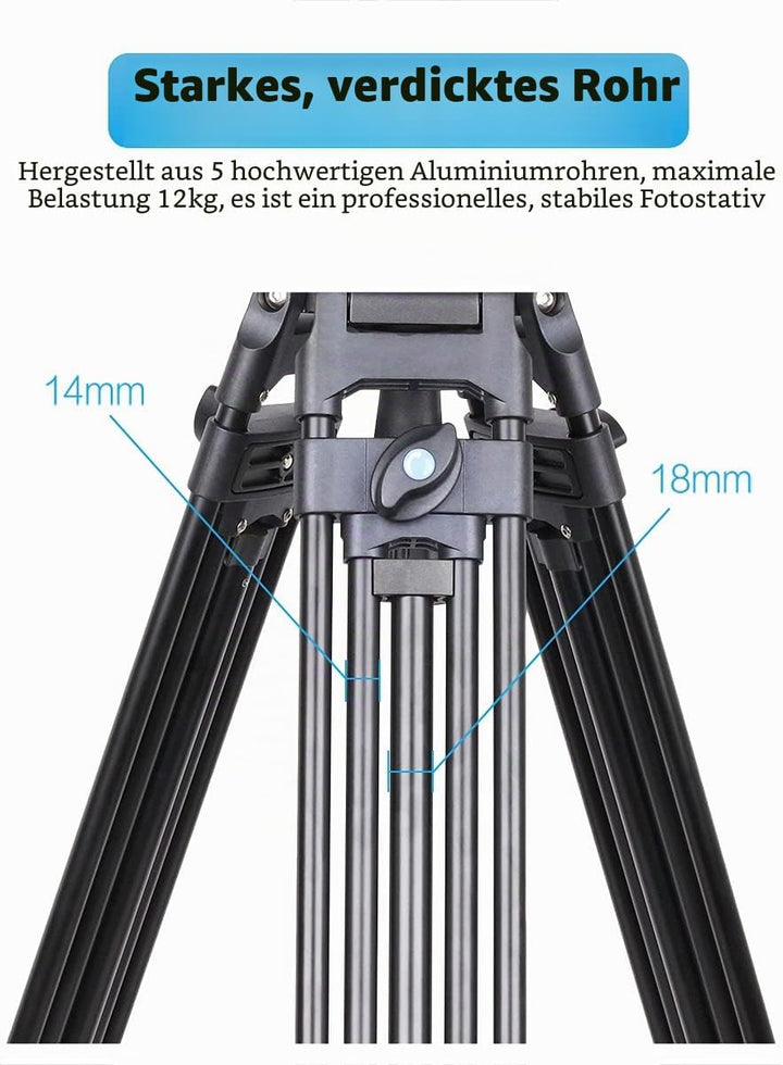 INNOREL VT80 Professionelles Video Stativ System, 150cm/59Zoll Hochleistungs Aluminium Doppelrohrsta