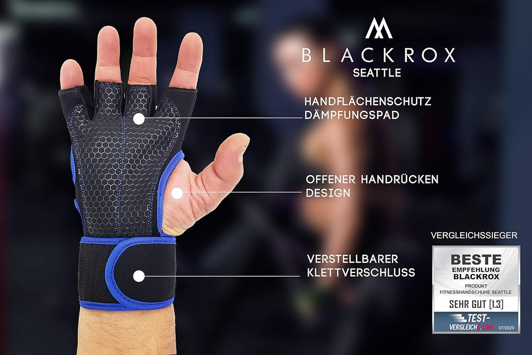 BLACKROX Fitnesshandschuhe Seattle Atmungsaktive Vergleichssieger Fitness Handschuhe mit Handgelenks