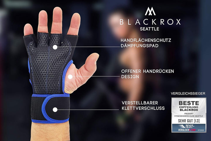 BLACKROX Fitnesshandschuhe Seattle Atmungsaktive Vergleichssieger Fitness Handschuhe mit Handgelenks