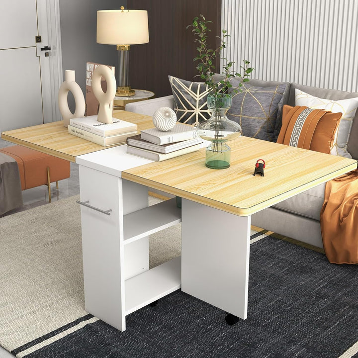 GarveeHome Klappbarer Esstisch, Platzsparender Esstisch Im Landhausstil Mit 4 Ablageflächen, 6 Rolle