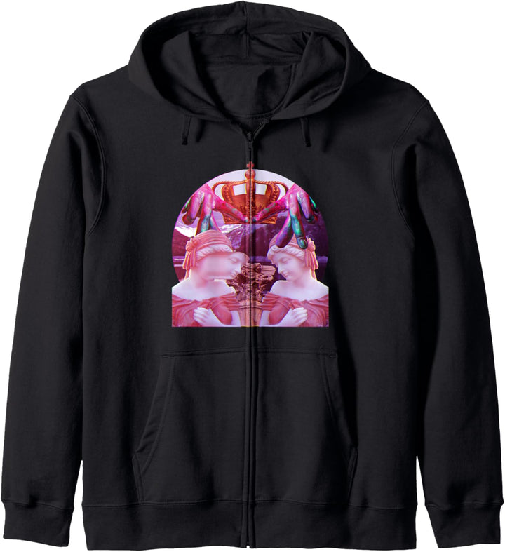 Vaporwave Dream: Ästhetische Krone, Berge und Skulpturen Kapuzenjacke