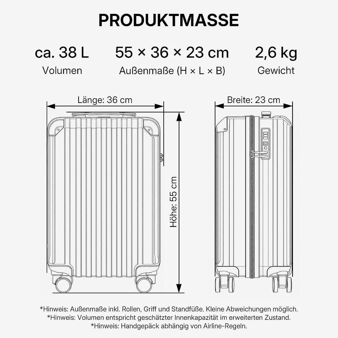 Münicase M816 TSA-Schloss Koffer Reisekoffer Trolley Kofferset Hardschale Boardcase Handgepäck (Cham