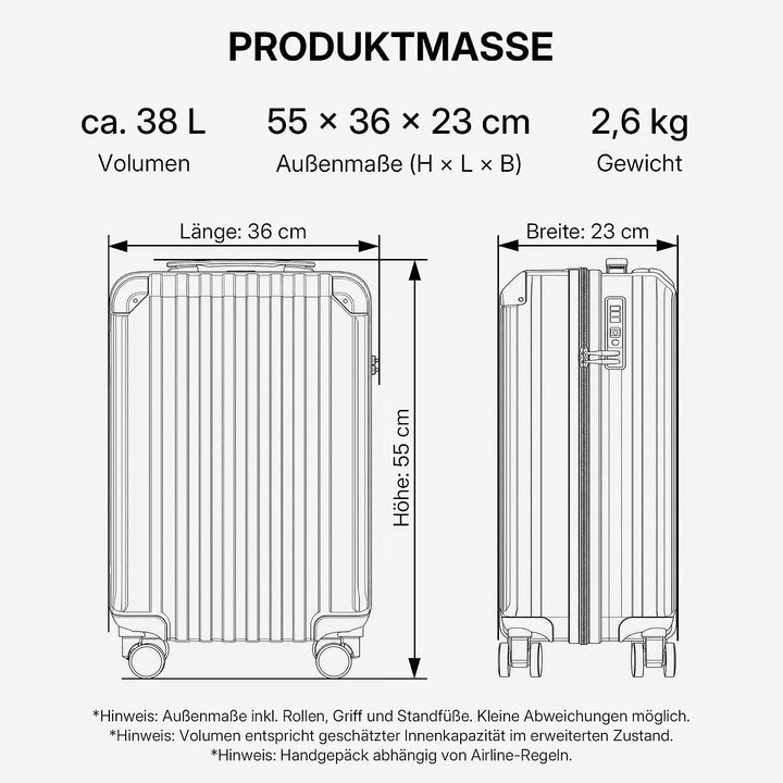 Münicase M816 TSA-Schloss Koffer Reisekoffer Trolley Kofferset Hardschale Boardcase Handgepäck (Cham