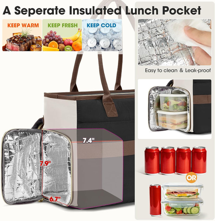 RAINSMORE Lehrertasche Damen mit Lunchfach 15,6 Zoll Laptoptasche Gross Isoliertes Fach Wasserdicht