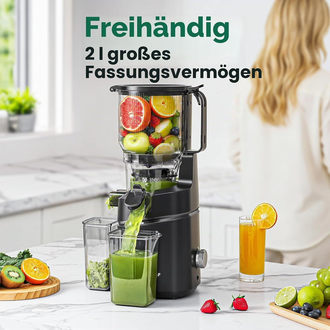 AMZCHEF 250W Automatischer All-In-One Entsafter, 160MM Öffnung und 1,8L Slow Juicer für Gemüse und O