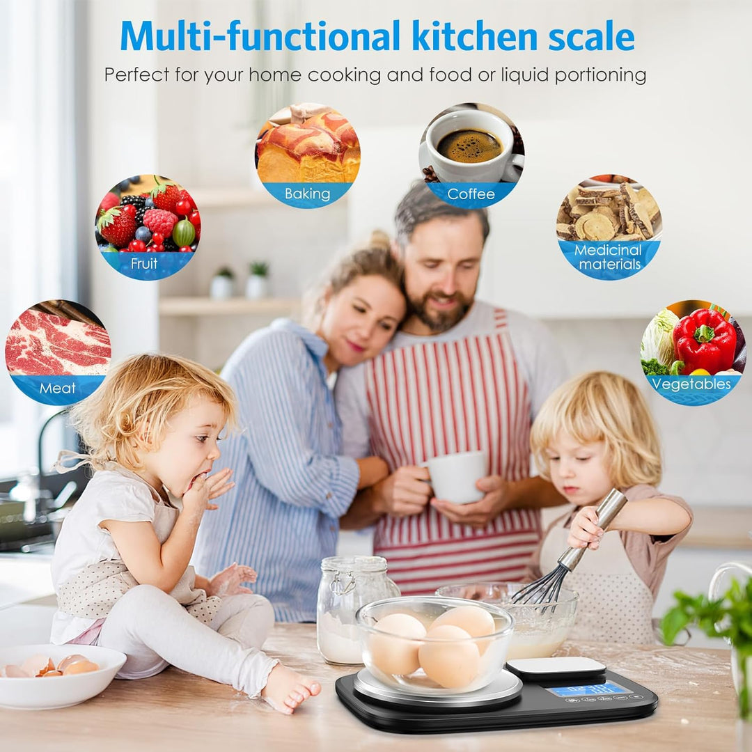 Brifit Küchenwaage mit Dualer Plattform, 10Kg /1g und 1Kg/0,1g，Digitalwaage mit 7 Einheiten, Tara Fu