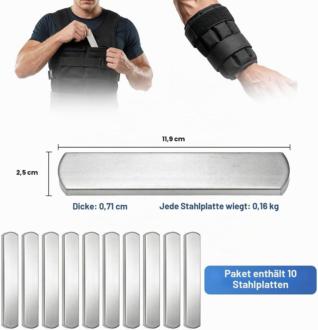 10 Stück Stahlplatten für Gewichtsweste, Krafttraining Gewicht splatten für Gewichtswesten 12CM, 12C