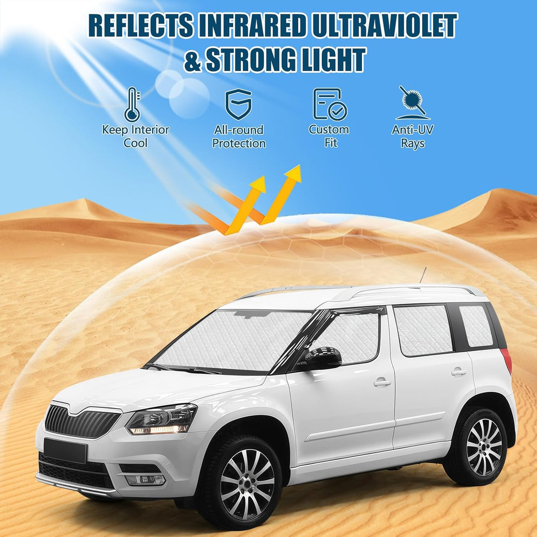Thermomatte Fahrerhaus Innen Kompatibel mit Skoda Yeti 5L 2009-2017,8PCS Faltbare Isolierte Sonnensc
