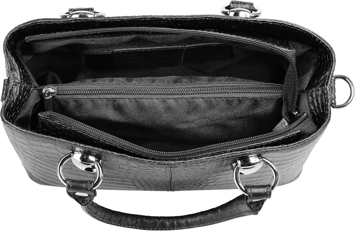 Umhängetasche Echt Leder Damen Made in Italy, Kroko-Optik Handtasche, Damen Schultertasche, elegante