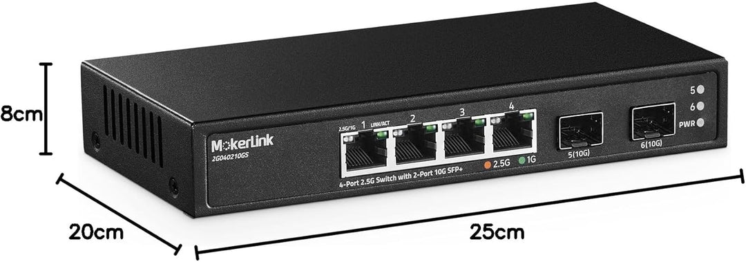 MokerLink 4 Port 2.5G Ethernet Switch mit 2 Port 10G SFP+ Slot, 4 x 2.5G Base-T Ports kompatibel mit