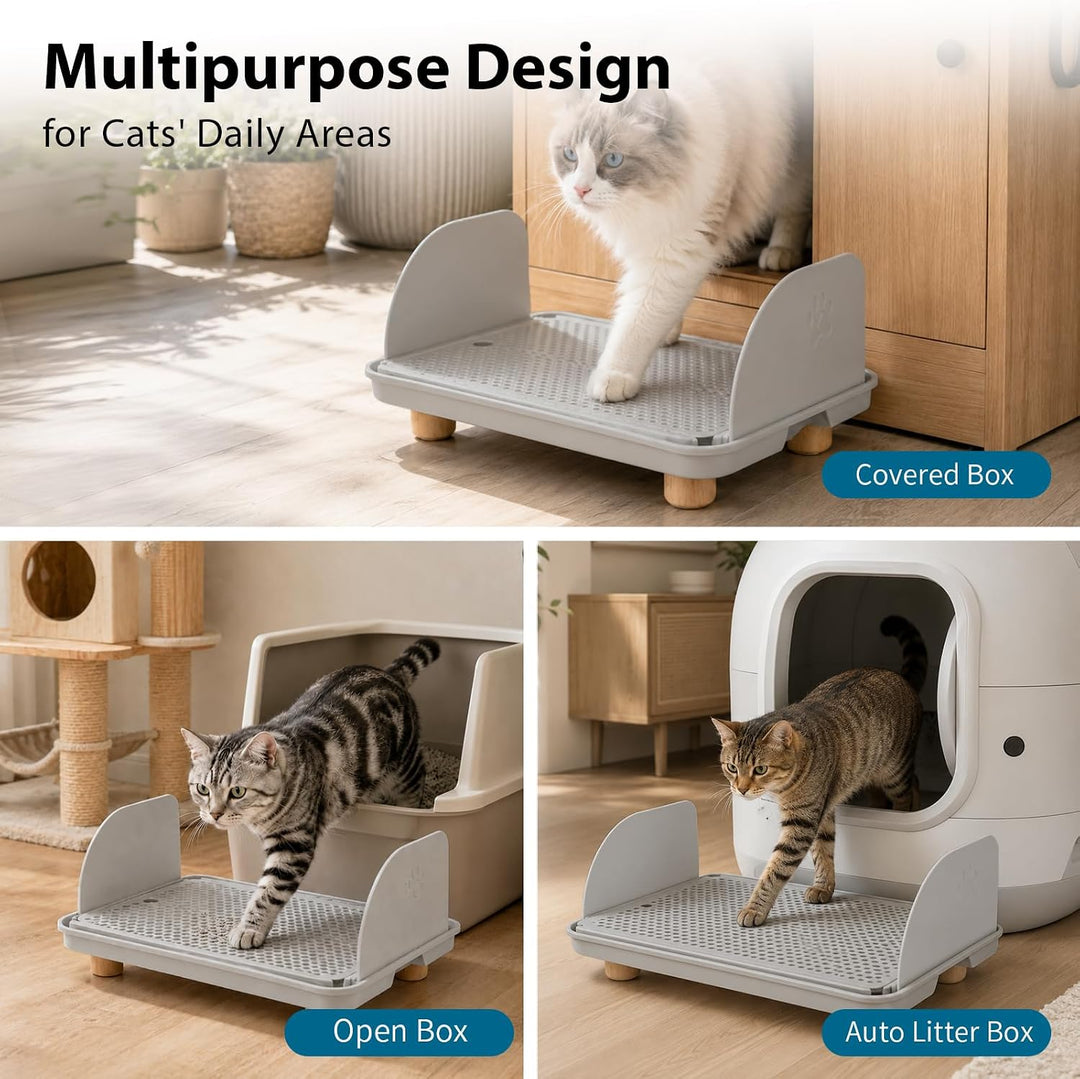 Katzenstreu Rampe mit Filterfunktion - rutschfeste Katzentoilettenstufe mit 4cm Hohe Holzfüsse - Kat