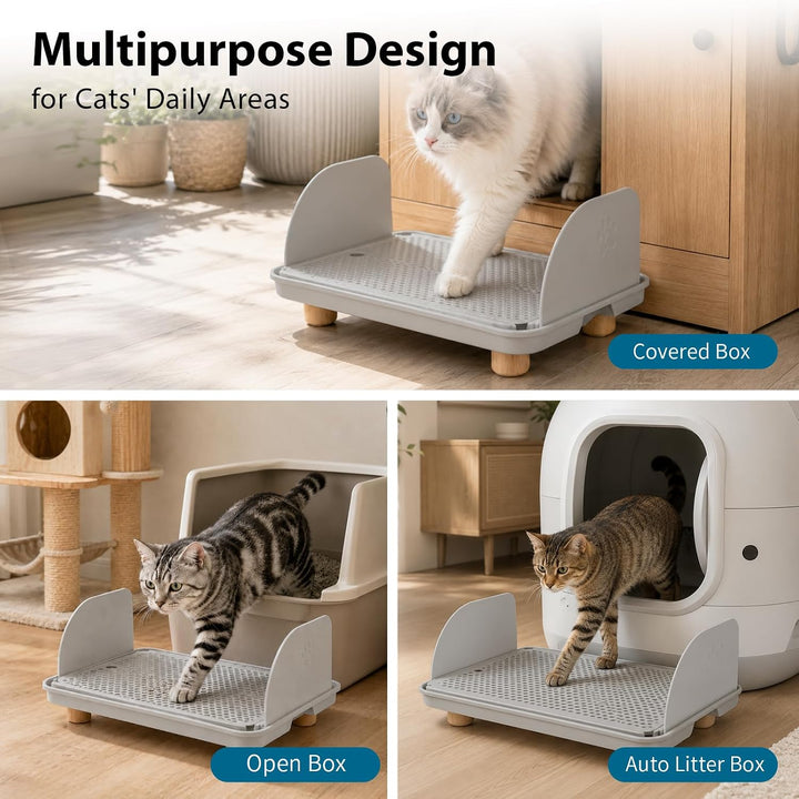 Katzenstreu Rampe mit Filterfunktion - rutschfeste Katzentoilettenstufe mit 4cm Hohe Holzfüsse - Kat