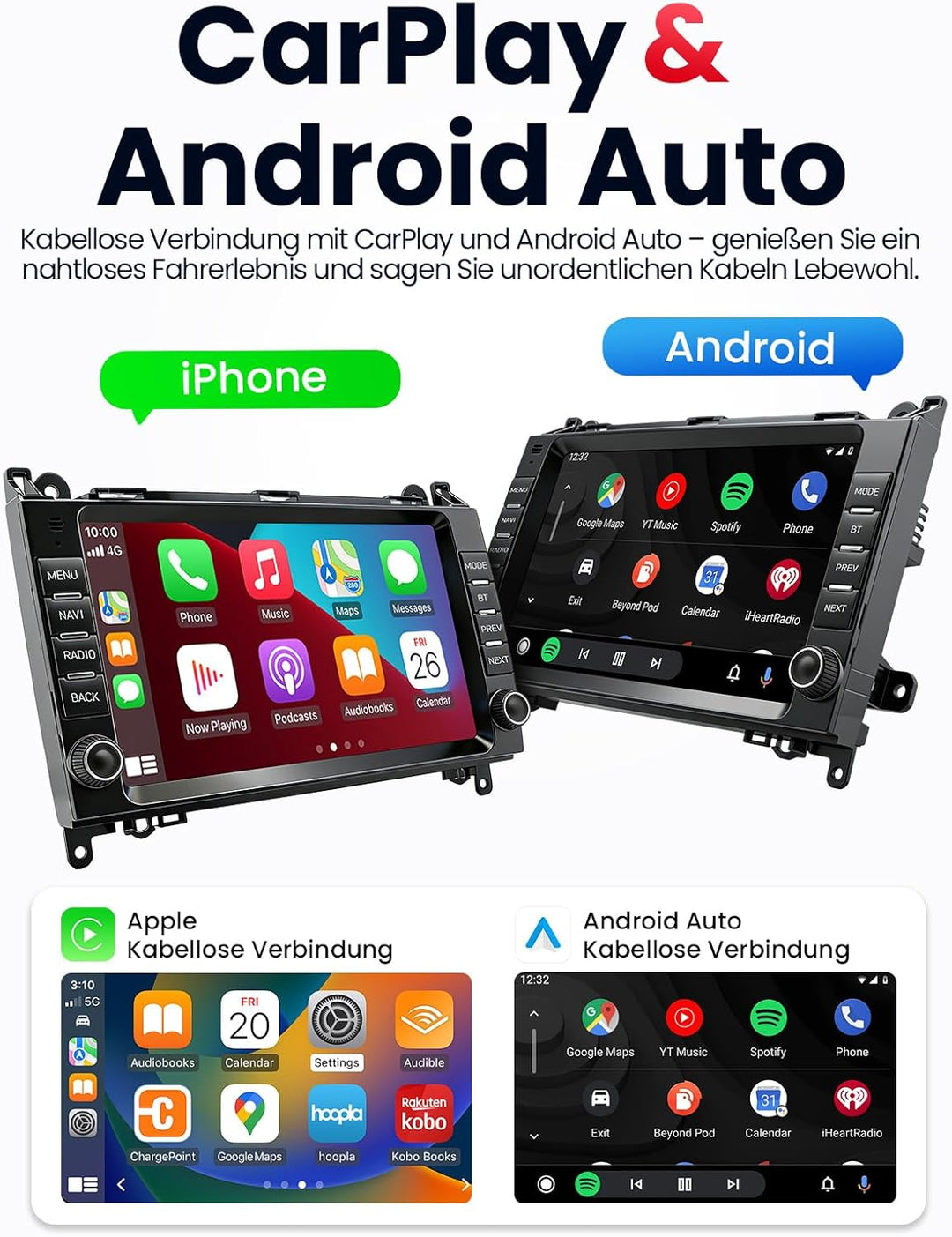 Doppel DIN Autoradio mit Bildschirm für Mercedes-Benz Vito W906 W169, Wireless CarPlay & Android Aut