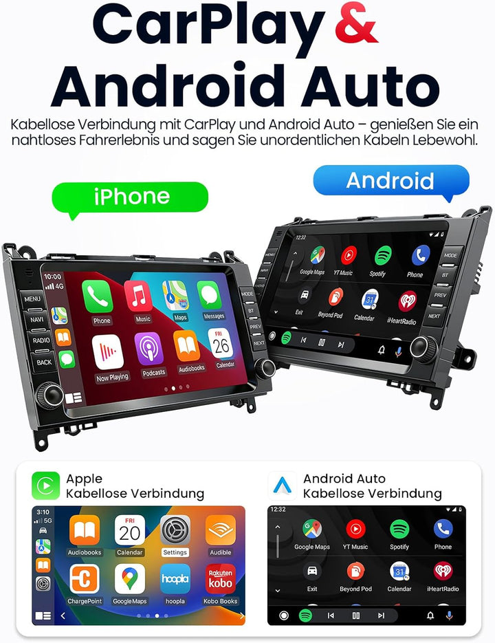 Doppel DIN Autoradio mit Bildschirm für Mercedes-Benz Vito W906 W169, Wireless CarPlay & Android Aut