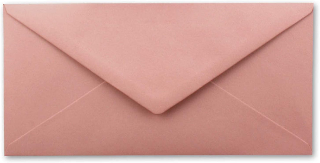 100 Brief-Umschläge DIN Lang - Altrosa (Rosa) mit Gold-Metallic Innen-Futter - 110 x 220 mm - Nasskl