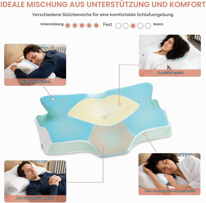 Elviros Orthopädisches Nackenkissen aus Memory Foam, Ergonomisches Kopfkissen Nackenschmerzen, für R