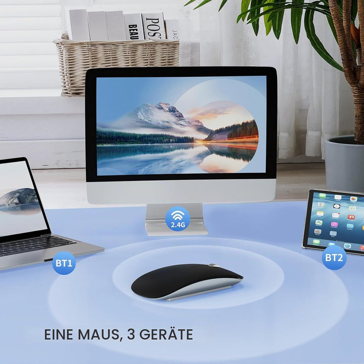 Uiosmuph U30 Bluetooth Maus Kabellose, Wiederaufladbare Leise (BT5.1+ BT5.1+ USB) Funkmaus Laptop Wi