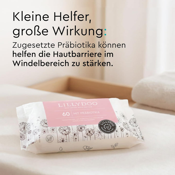 LILLYDOO Feuchttücher mit Präbiotika, 900 Stück (15 x 60),zur Stärkung der natürlichen Hautbarriere,