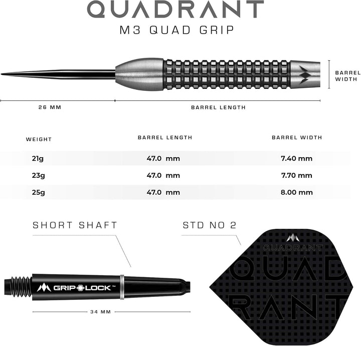 Mission Quadrant-Dartpfeile, Stahlspitze, schwarzes Titan, 25 g