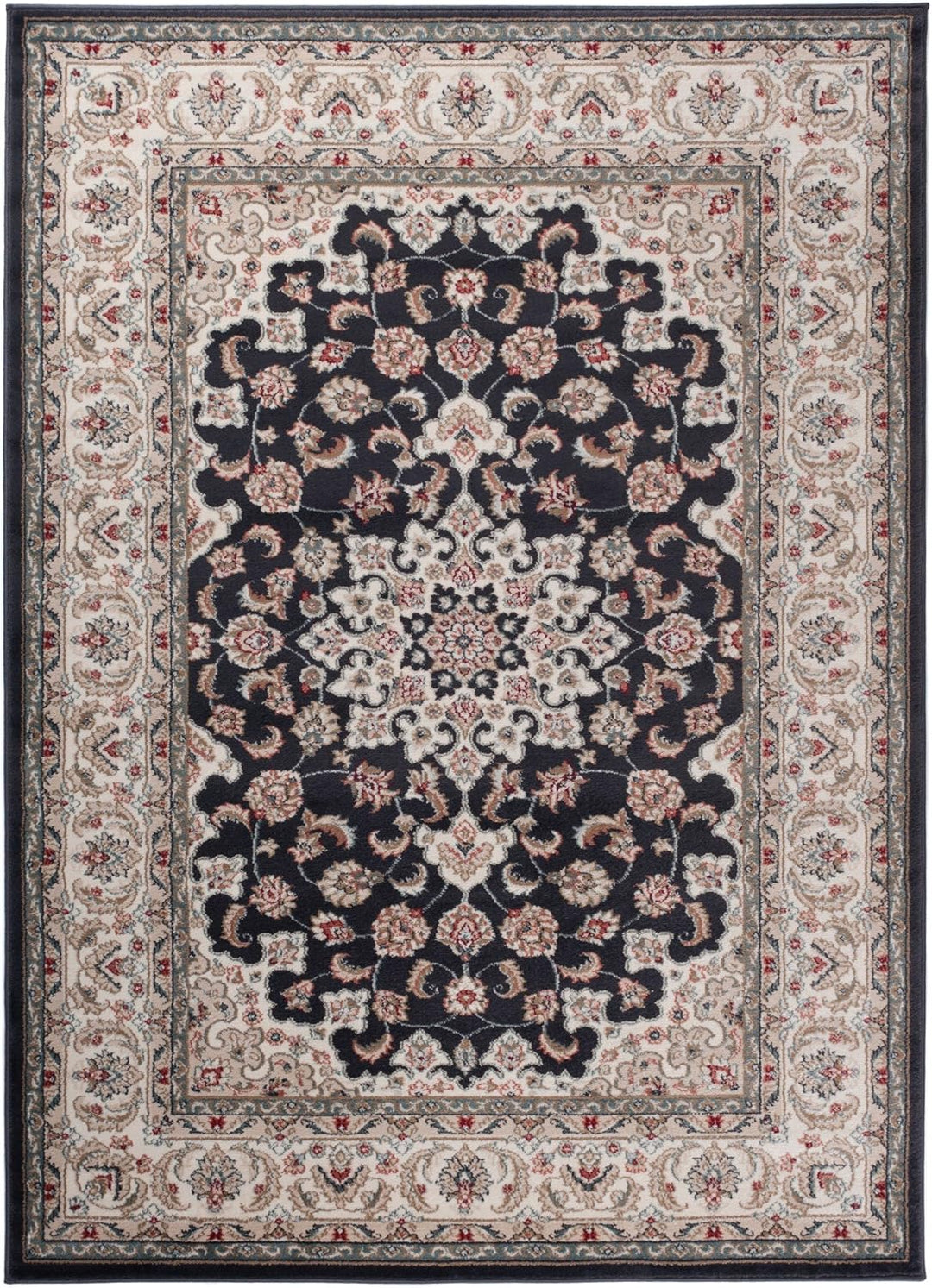 Traditioneller Klassischer Teppich für Ihre Wohnzimmer - Anthrazit Schwarz Creme - Perser Orientalis