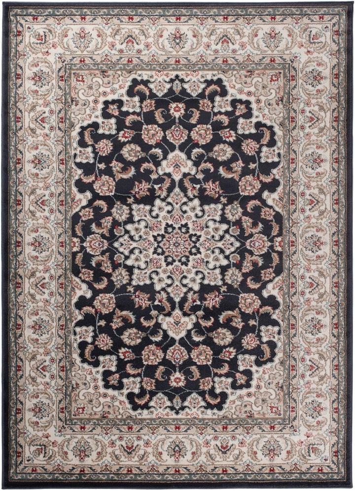 Traditioneller Klassischer Teppich für Ihre Wohnzimmer - Anthrazit Schwarz Creme - Perser Orientalis