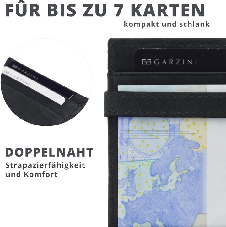 GARZINI Magic Wallet, RFID Geldbeutel für Herren aus echtem Leder für 7 Karten und Münzfach, Mini Ge