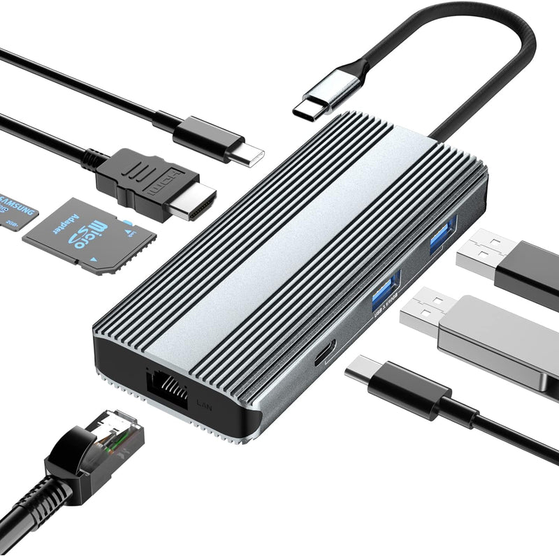 USB C Hub, USB C Laptop Docking Station with 8K HDMI, 100W PD, USB-C, Gigabit Ethernet, 2 USB, SD/TF