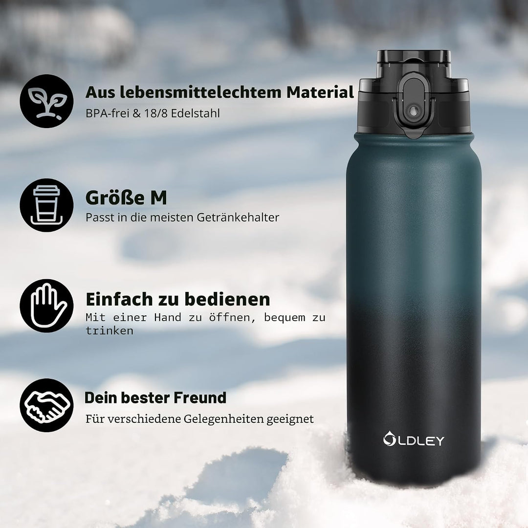 OLDLEY 600ml/20oz Edelstahl-Wasserflasche, Doppelwandige Vakuumflasche, Hält Getränke Heiss und Kalt